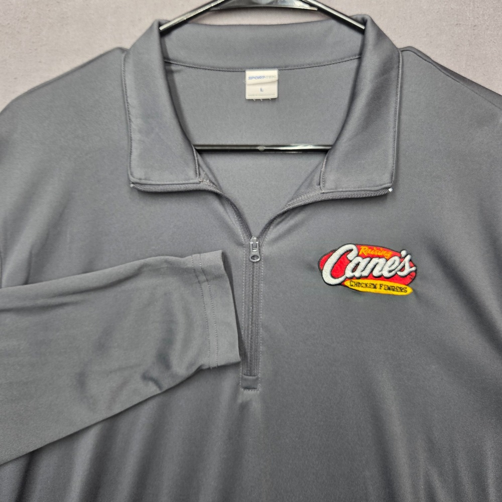 Raising Canes Chicken Fingers Pullover Mens Large Gray 1/4 Zip Sport-Tek Uniform